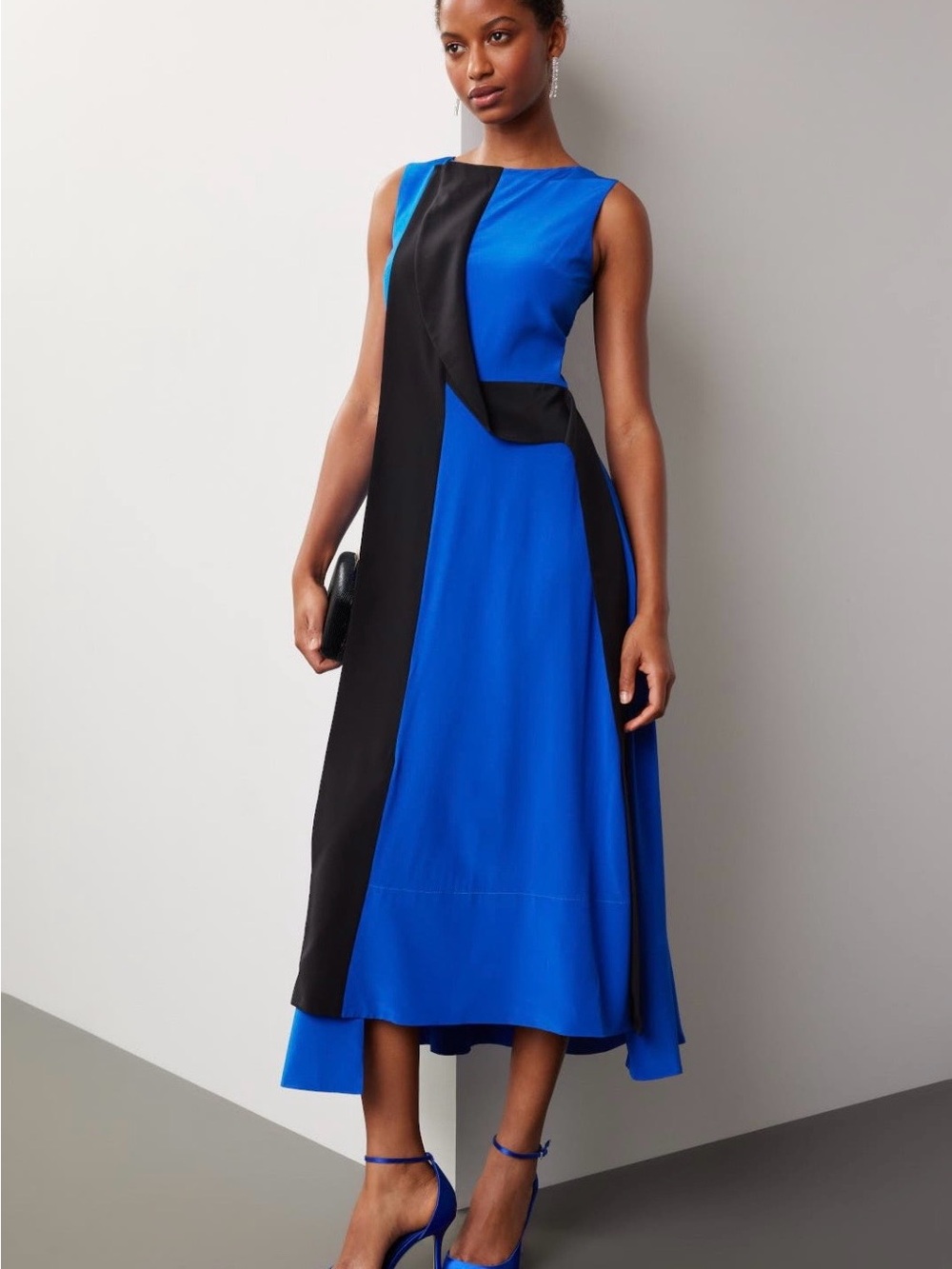 Roksanda~Henata Cobalt Blue and Black High-Low Dress~Size 10~$2,150~